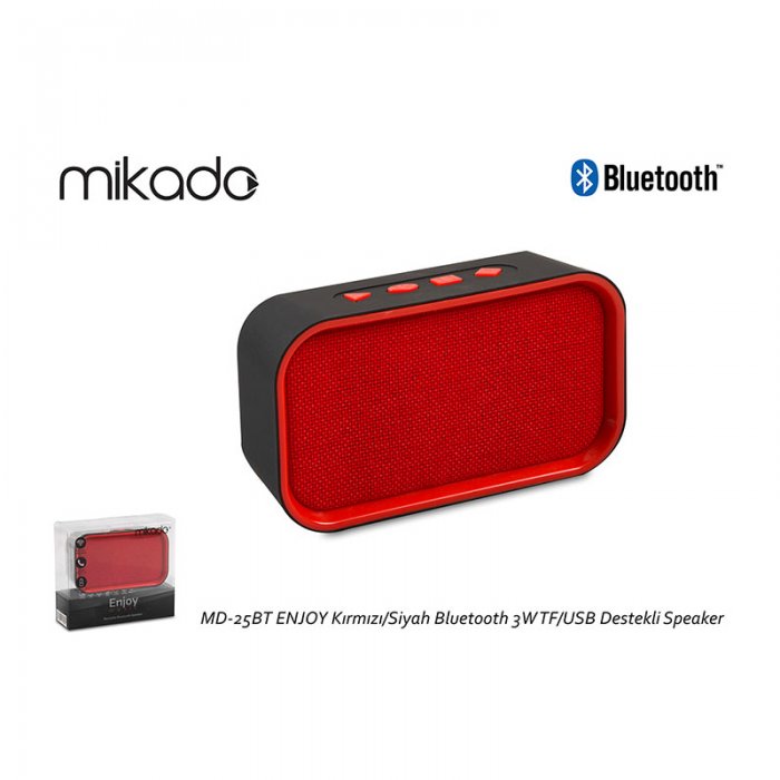 Mikado MD-25BT ENJOY Kırmızı/Siyah FM Destekli Bluetooth 3W TF/USB Destekli Speaker