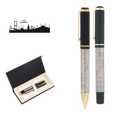 Kabartma Figürlü Metal Roller & Tükenmez Kalem Seti - İ̇stanbul
