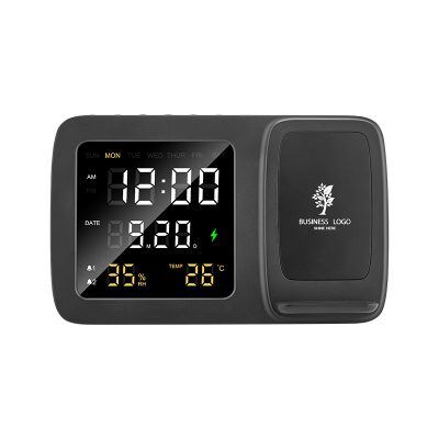 Wireless Şarj Cihazı & Dijital Saat - Siyah