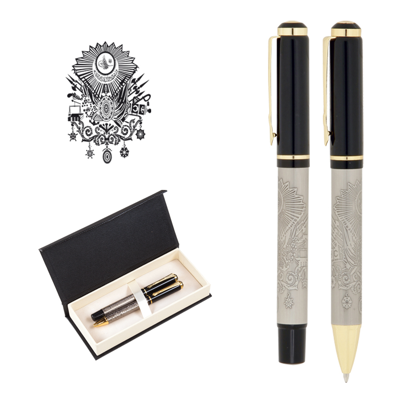 Promosyon Kabartma Figürlü Metal Roller & Tükenmez Kalem Seti