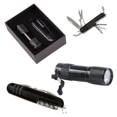 3008-7 7 Fonksiyonlu Çakı - 1202 Led Elfenerli Set - Siyah