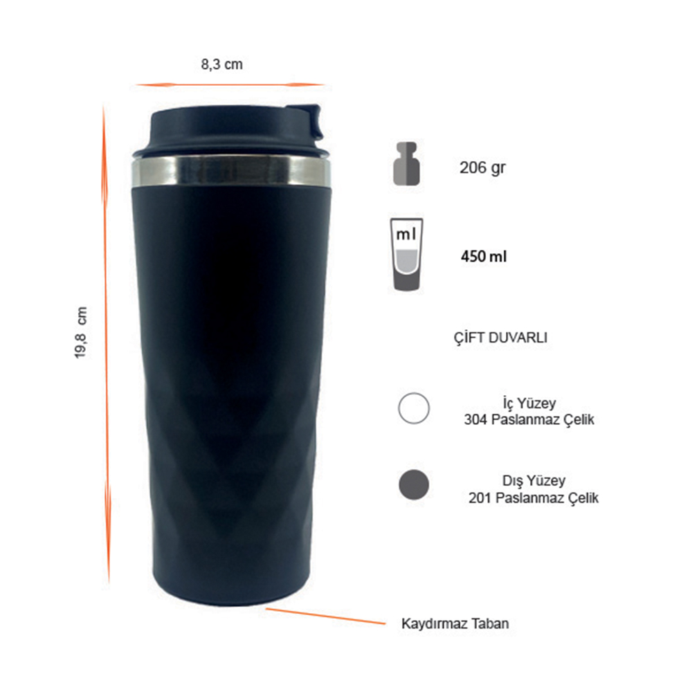 Termos Tipi Çelik Bardak 450 ml