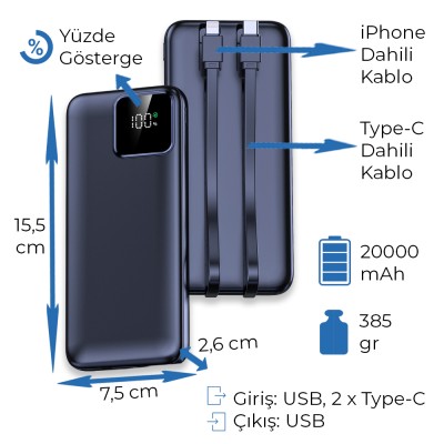 Powerbank 20000 mAh - Siyah
