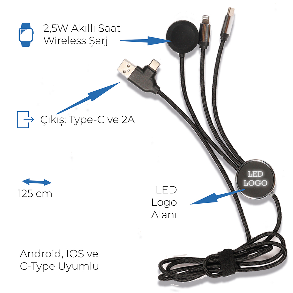 Işıklı Logo Şarj Kablosu (Çantalı)