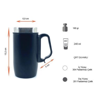 Termos Tipi Çelik Kupa 240 ml - Siyah