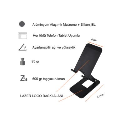 Metal Telefon Tutucu - Siyah