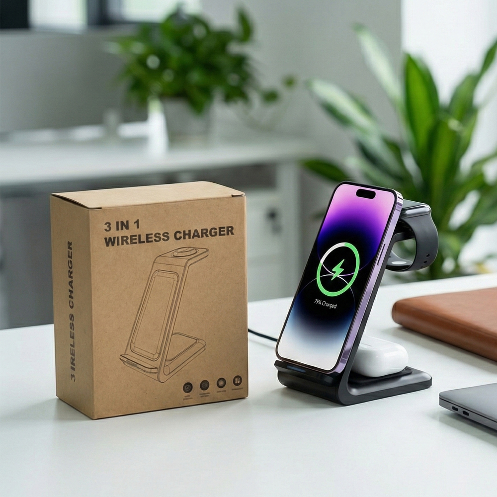 Kablosuz Şarj Standı (Telefon, Saat, Kulaklık)