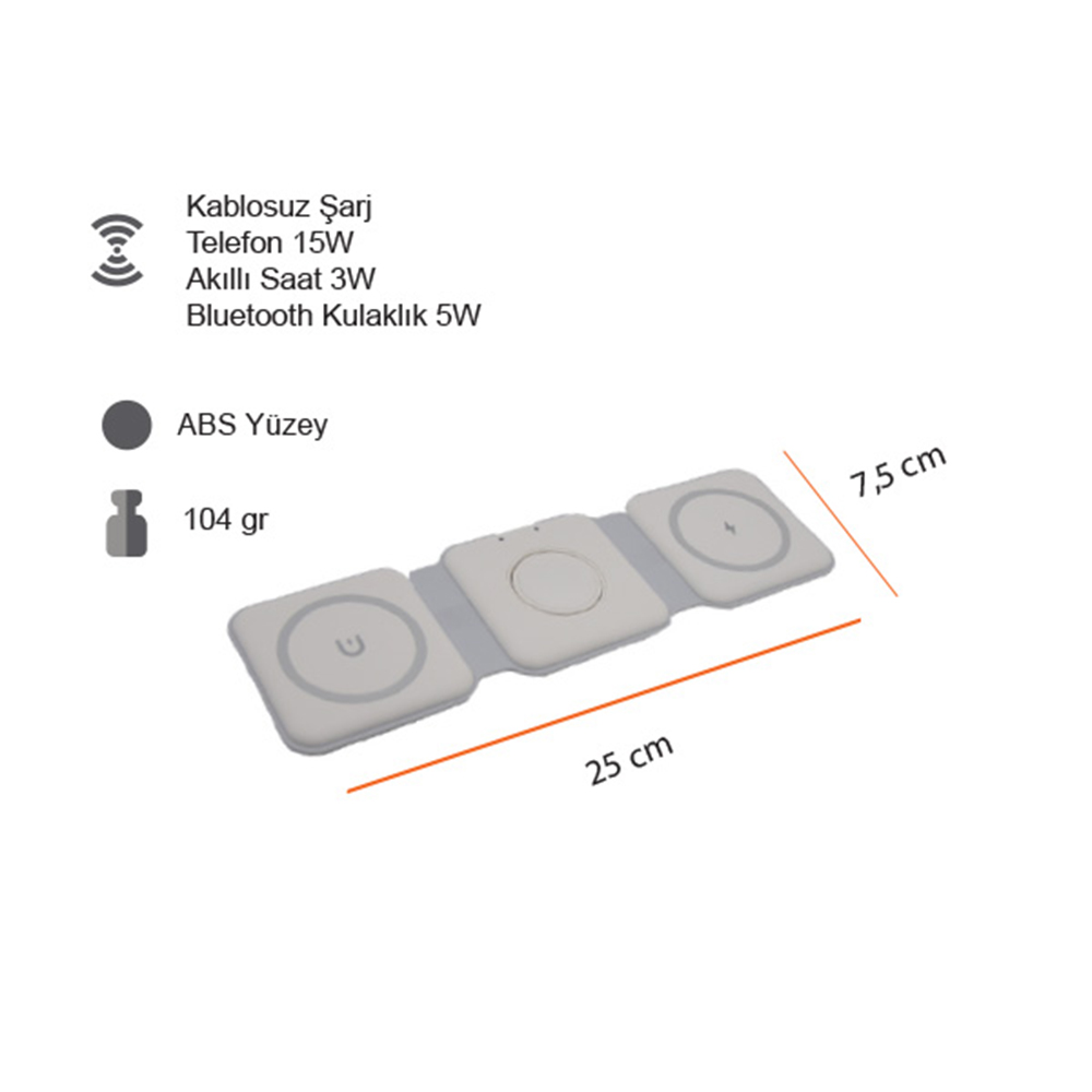 Kablosuz Şarj Standı (Telefon, Saat, Kulaklık)