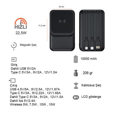 Hızlı Wireless Şarj Magsafe 10000 mAh - Siyah