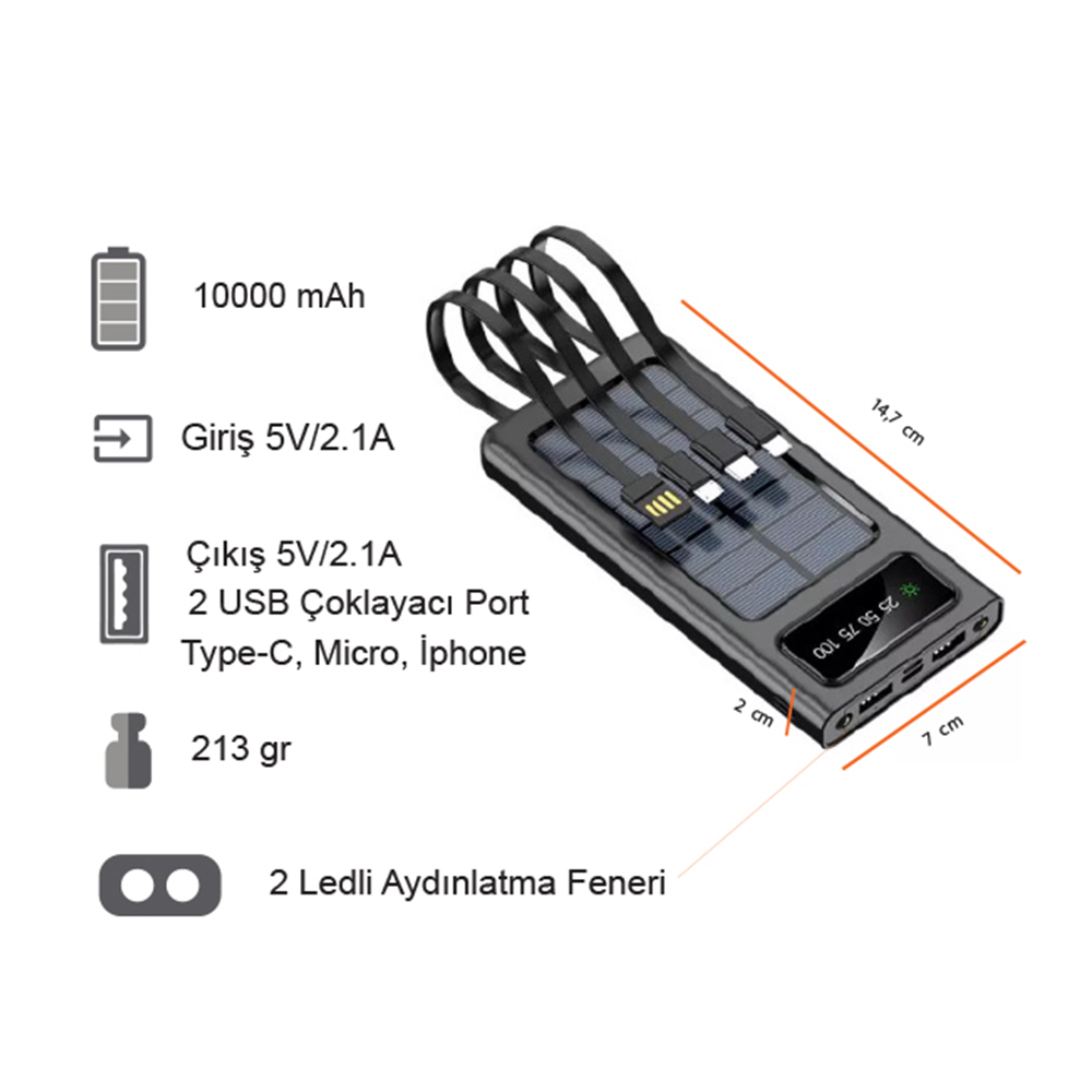 Güneş Enerjili Powerbank 10000 mAh