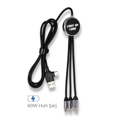 Promosyon Işıklı Logo 60W Hızlı Type-C Uçlu Data Transferli Şarj Kablosu Resmi