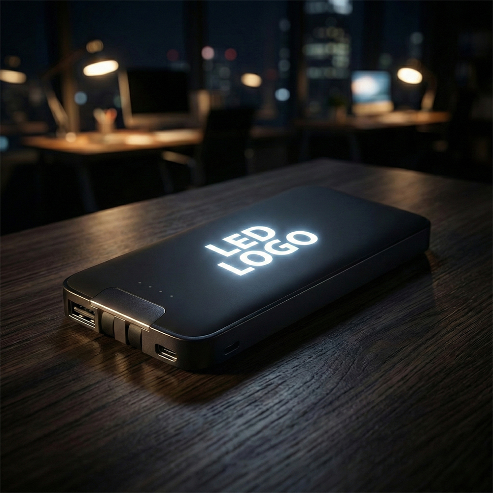 Işıklı Logo Dahili Kablolu Powerbank 10000 mAh