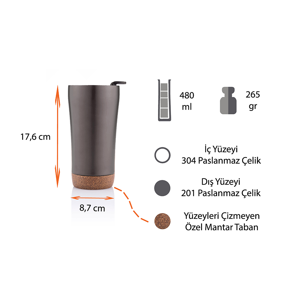Mantar Tabanlı Termos Bardak 480 ml
