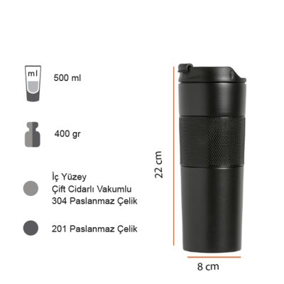 Frenchpress Termos Bardak 500 ml - Siyah