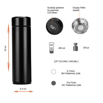 Dereceli Termos 450 ml - Siyah