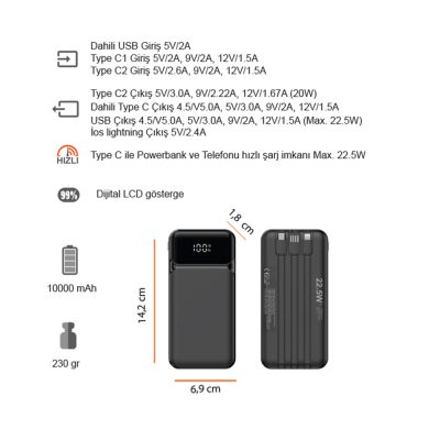 Hızlı Şarj Powerbank 10000 mAh - Siyah
