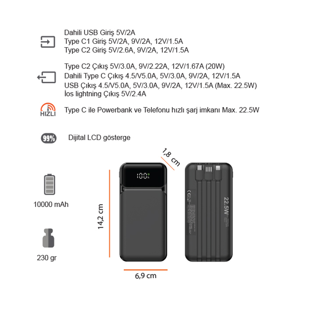 Hızlı Şarj Powerbank 10000 mAh