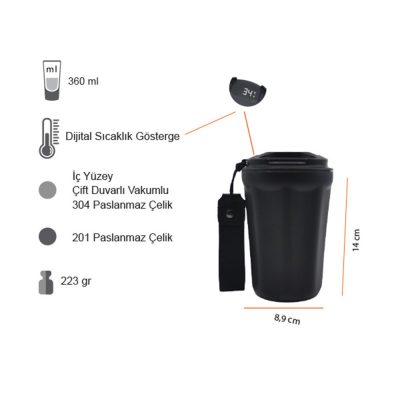 Dereceli Termos Bardak 360 ml - Siyah