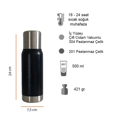 Termos 500 ml (24 Saat Isı Koruma) - Siyah