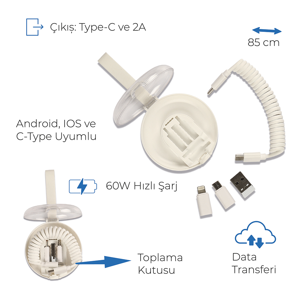60W Hızlı Type-C Uçlu ve Data Transferli Şarj Kablosu