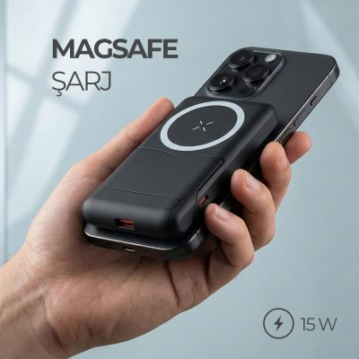 Işıklı Logo Magsafe 10000 mAh - Siyah