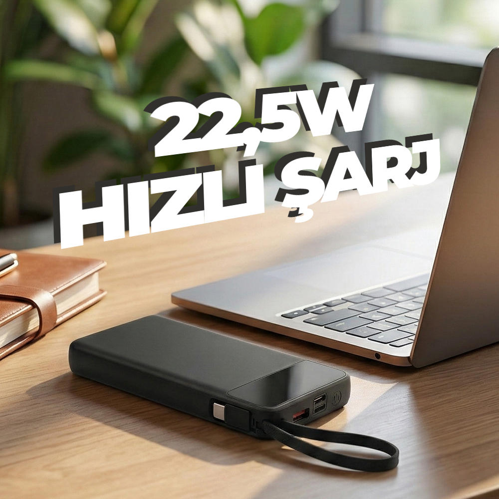 Hızlı Şarj Dahili Kablolu Powerbank 10000 mAh