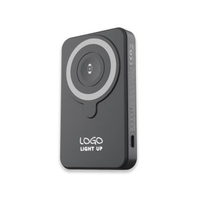 Işıklı Logo 15W MagSafe Powerbank 10000 mAh (Telefon, Saat, Kulaklık)) - Siyah