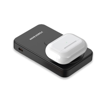 Işıklı Logo 15W MagSafe Powerbank 10000 mAh (Telefon, Saat, Kulaklık)) - Siyah