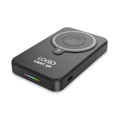 Işıklı Logo 15W MagSafe Powerbank 10000 mAh (Telefon, Saat, Kulaklık)) - Siyah