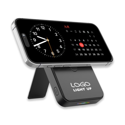 Işıklı Logo 15W MagSafe Powerbank 10000 mAh (Telefon, Saat, Kulaklık)) - Siyah
