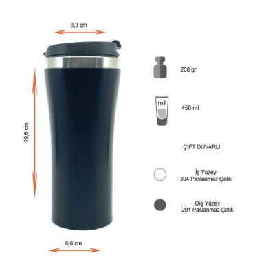 Termos Tipi Çelik Bardak 450 ml - Siyah