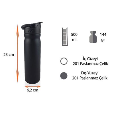 Çelik Matara 500 ml - Siyah