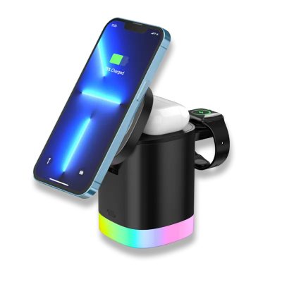 Kablosuz Şarj Standı (Telefon, Saat, Kulaklık) - Siyah