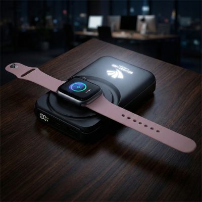 Işıklı Logo Hızlı Wireless Şarj Magsafe 10000 mAh - Siyah