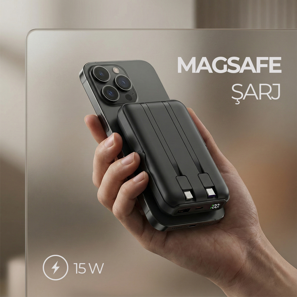 Işıklı Logo Hızlı Wireless Şarj Magsafe 10000 mAh