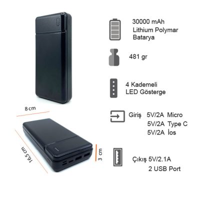 Powerbank 30000 mAh - Siyah