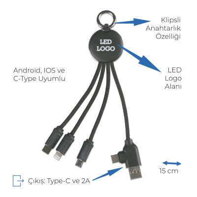 Işıklı Logo Type-C Uçlu Şarj Kablosu