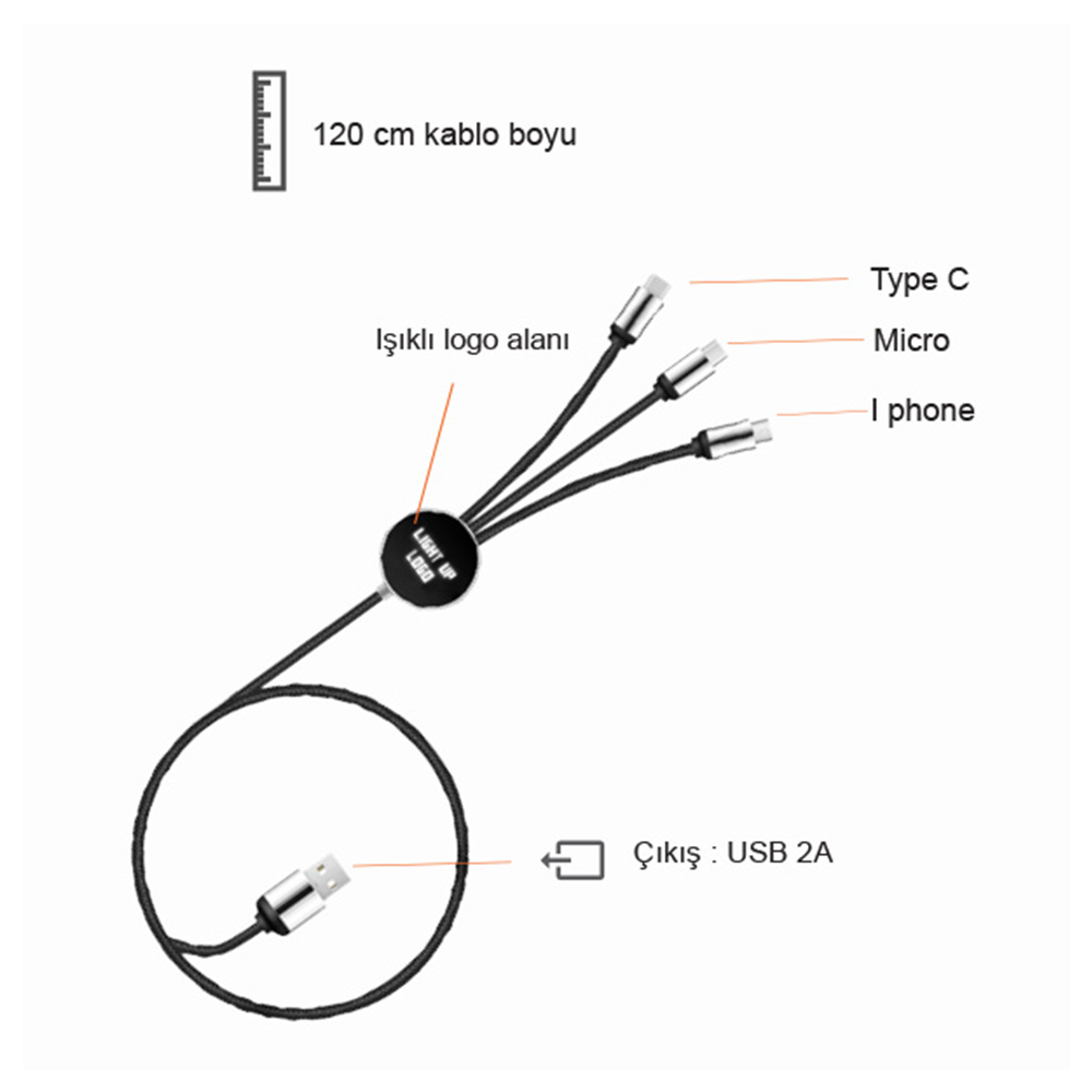 Işıklı Logo Şarj Kablosu