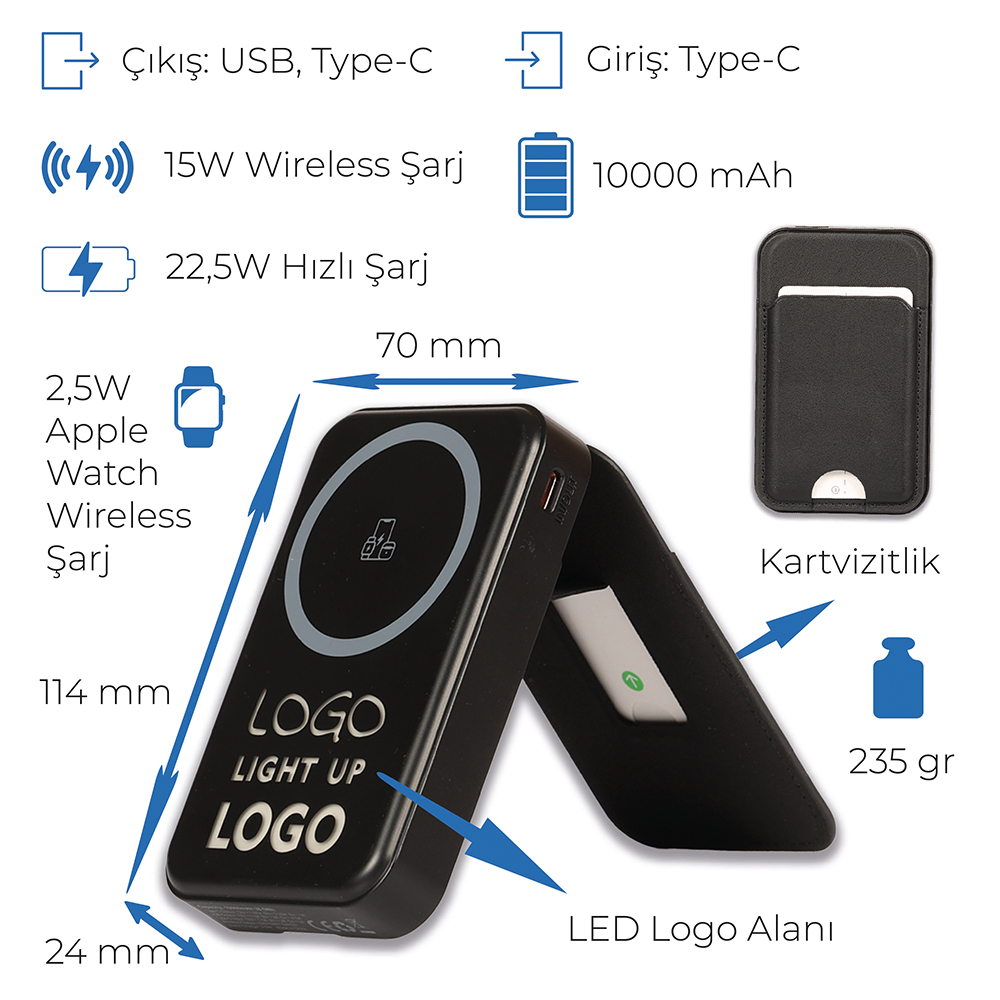 Işıklı Logo Magsafe 10000 mAh