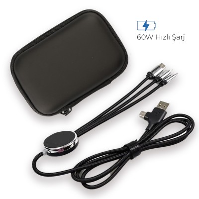 Promosyon Işıklı Logo 60W Hızlı Type-C Uçlu Data Transferli Şarj Kablosu (Çantalı) Resmi