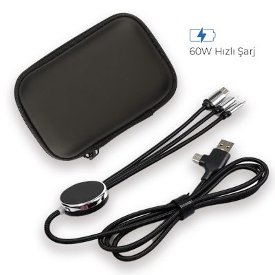 Işıklı Logo 60W Hızlı Type-C Uçlu Data Transferli Şarj Kablosu (Çantalı)